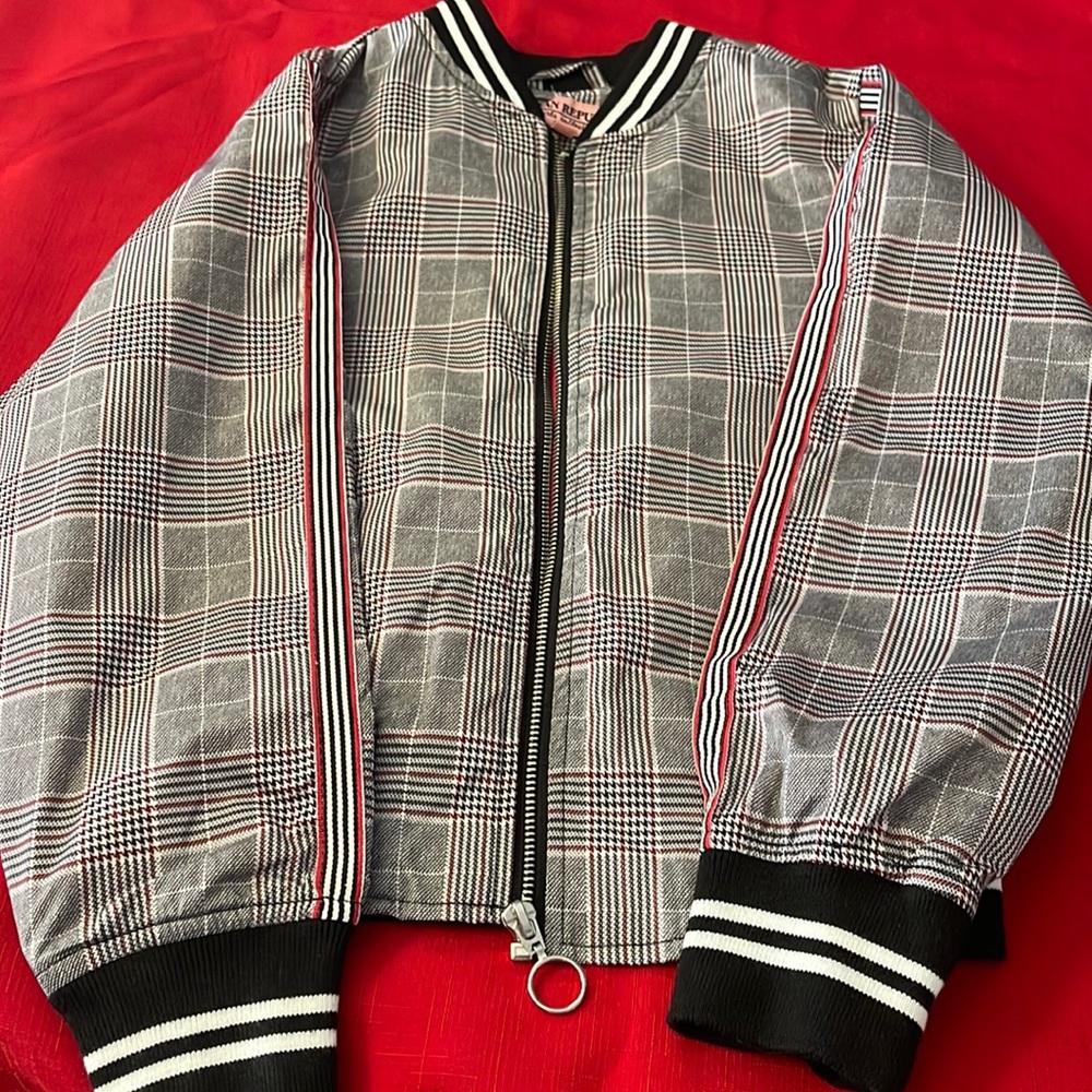 Girls Urban Republic jacket, sizeM, black, white and red plaid